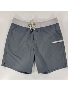 Fair Harbor Swim Trunks Mens 32 Pocket Performance Stretch Board Shorts Gray